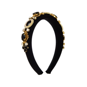 Baroque padded headband with luxury black gemstones and pearls for a vintage aesthetic