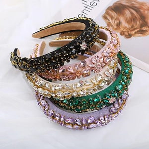 Baroque style wide headbands set with colorful rhinestones and floral gem patterns