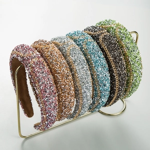 Baroque Rhinestone Padded Headband With Metal Chain Vintage Retro Luxury Fashion Hair Accessory For Women Sparkling Hairband