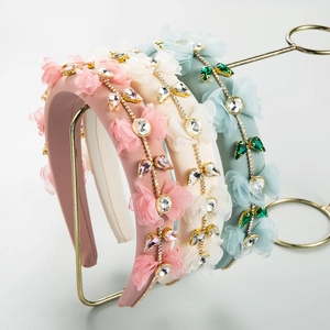 Serre-tête Floral en Strass Mode Style Coréen pour Femmes Élégant Bandeau Rembourré en Tissu Accessoires Cheveux