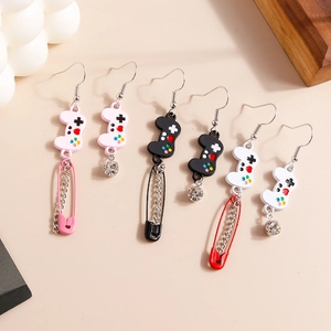 Asymmetric Game Controller Drop Earrings Resin Alloy Rhinestone Enamel Safety Pin Chain Tassel Dangle Earrings For Women