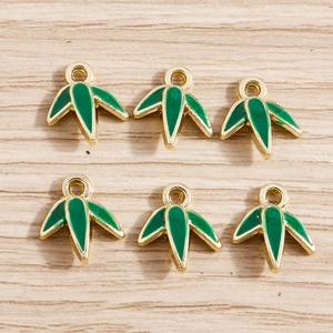 Vintage Chinese Style Bamboo Leaf Alloy Enamel Pendants Green Botanical Charms For DIY Necklace Bracelet Earring Jewelry Making