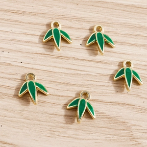 5pcs green enamel bamboo leaf charms with gold plating for DIY jewelry making