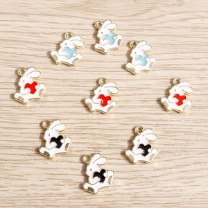 Enamel alloy rabbit heart charms for DIY jewelry making in blue red and black color