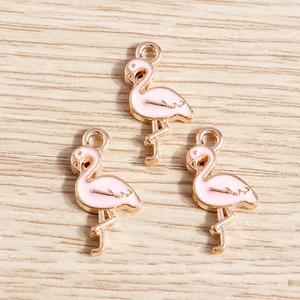 Pink and gold enamel flamingo bird pendants for jewelry making DIY craft accessories