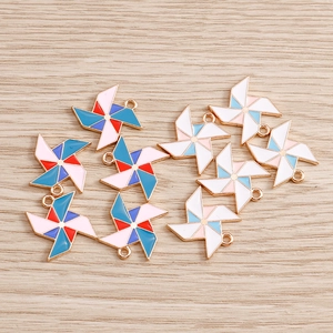Set of 10 colorful alloy windmill charms with gold trim and drip oil finish for DIY crafts