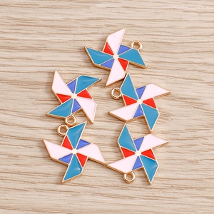 Colorful windmill alloy drip oil charms with golden base for DIY necklace pendants
