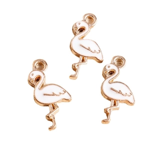 Three enamel crane charms with gold alloy base for DIY jewelry making and crafts