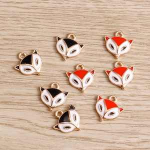 Pendentifs renard en émail et alliage noir et rouge pour création de bijoux DIY