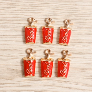 Set of 6 red drink cup alloy pendants with gold Cool text for DIY jewelry making