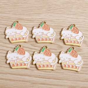 Alloy Drip Oil Cute Cat Strawberry Cake Pendants Sweet Cartoon Charms For DIY Necklace Bracelet Keyring Jewelry Making Findings
