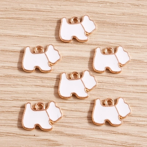 Set mit 6 niedlichen weißen Emaille-Hundeanhängern mit Goldrand für DIY-Schmuck