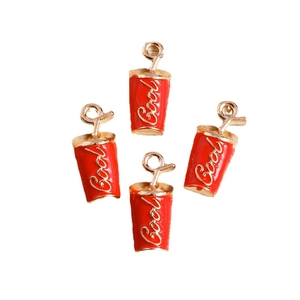 Set of four red alloy soda cup pendants with Cool lettering for DIY jewelry making