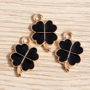 Trois breloques trèfle noir doux en alliage doré pour la création de bijoux DIY