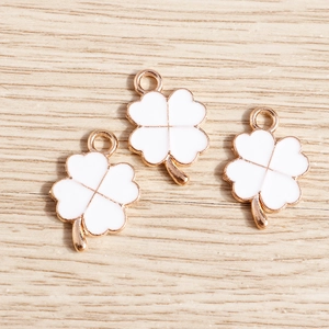 Pendentifs trèfle à quatre feuilles en émail blanc et doré pour bijoux DIY