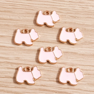 6er-Set niedliche rosa Emaille-Hundeanhänger aus vergoldeter Legierung für DIY-Schmuck