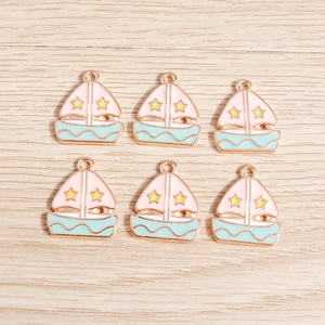 Set of 6 cartoon sailboat enamel charms with stars and wave patterns for DIY jewelry making