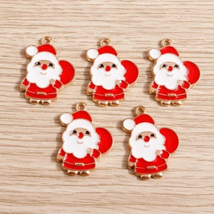 Lot de 5 breloques Père Noël en émail rouge et or pour la création de bijoux DIY