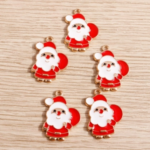 Pendentifs Père Noël en Alliage Émaillé Breloques de Noël Pour Fabrication de Bijoux DIY Rouge Blanc Or Accessoires Cadeau