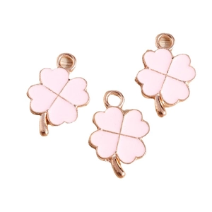 Pendentifs trèfles en émail rose et or rose pour la création de bijoux DIY