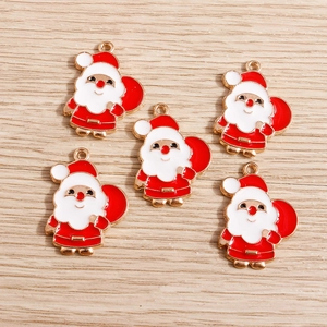 Lot de 5 pendentifs Père Noël en émail et alliage rouge et blanc pour bijoux DIY