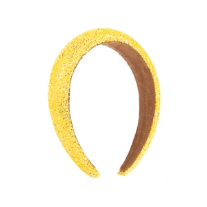 Sparkly bright yellow glitter headband with a soft non-slip brown lining for women