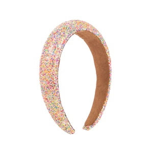 Sparkly multi-color sequin headband with brown velvet non-slip lining for women