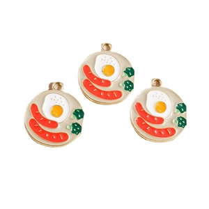 Creative alloy enamel breakfast charms with fried egg, sausage, and broccoli designs