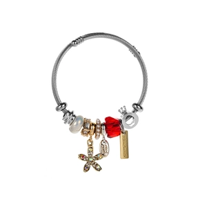 Bracelet à breloques ajustable avec cristal rouge et pendentif handmade en acier inox