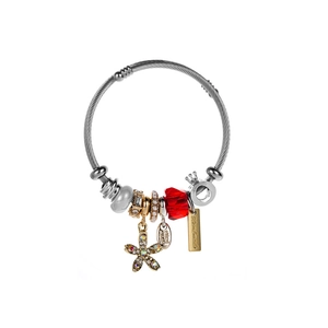 Adjustable beaded couple bracelet with red crystal, star charm and handmade gold tag