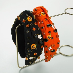 Serre-tête Noué d'Halloween Strass Citrouille Fantôme Crâne Décoratif pour Femmes Accessoires de Cheveux de Fête