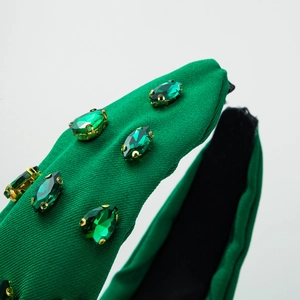 Emerald green fabric headband with exquisite marquise and teardrop crystal rhinestones