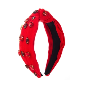 Elegant red knotted headband with rhinestone embellishments for women stylish hair accessory