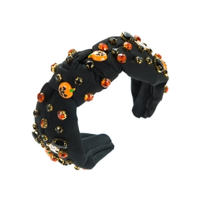 Serre-tête Halloween avec citrouilles et strass brillants pour une coiffure festive