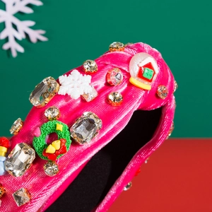 Velvet Christmas headband with rhinestones, snow flakes and festive ornaments decoration