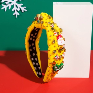 Christmas Santa headband with yellow plush fabric and festive ornaments decorations