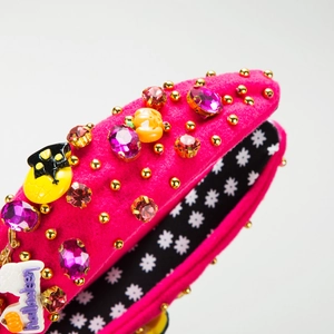 Halloween headband with fuchsia felt, rhinestones, pumpkins, black cats and gold beads