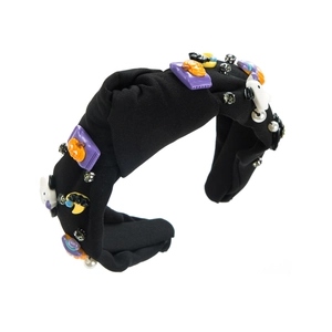 Halloween headband with ghost and pumpkin decorations and rhinestone pearls for women