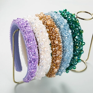 Handmade Crystal Rhinestone Padded Headband For Women Vintage Sponge Fabric Wrapped Hair Band Fashionable Party Hair Accessory