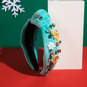 Christmas velvet headband with gingerbread man snowflake and sparkling rhinestones decor