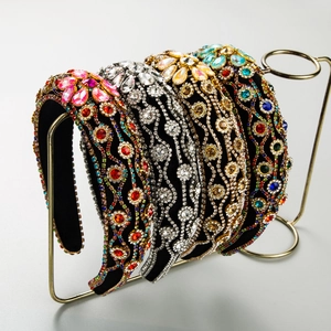 Barock Strass Samt Gepolstertes Stirnband Für Damen Bunte Kristall Blume Vintage Breite Haarreif Party Zubehör