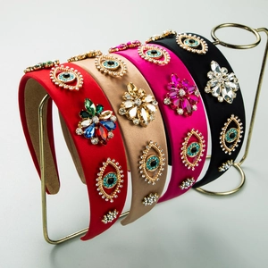Barock Stirnband Mit Böser Blick Und Strass Gepolstert Für Damen Vintage Blume Kristall Breit Haarreif Party Bankett Haarschmuck