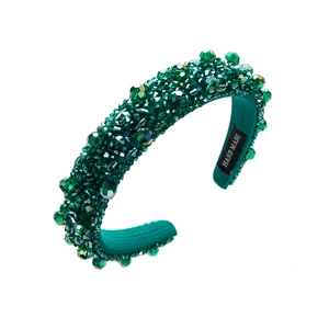 Handmade emerald green crystal beaded sponge headband with sparkling layered gemstones