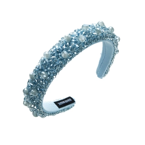 Elegant handmade blue crystal beaded sponge headband for women in minimalist retro style