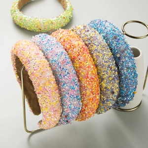 European Fashion Padded Headband For Women Colorful Resin Sequin Hair Hoop Wide Sponge Hairband Sparkly Party Hair Accessories
