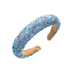 Sparkly blue and purple resin sequin sponge headband with comfortable velvet lining