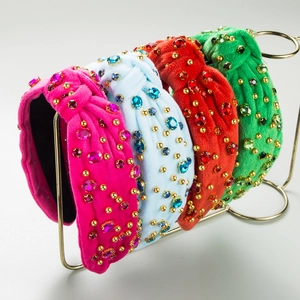 Barock Vintage Geknotetes Samt Haarband Mit Strasssteinen Perlen Breit Mode Haarschmuck Für Damen Hochzeit Party Schmuck