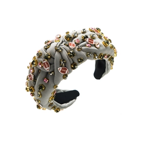 Serre-tête à nœud mode orné de strass multicolores et de petits éléments de football