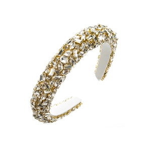 Baroque padded headband with white satin base and sparkling multi-shape crystals