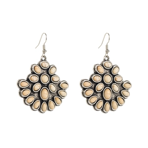 Bohemian silver alloy fan earrings with white turquoise marble stones in vintage style
